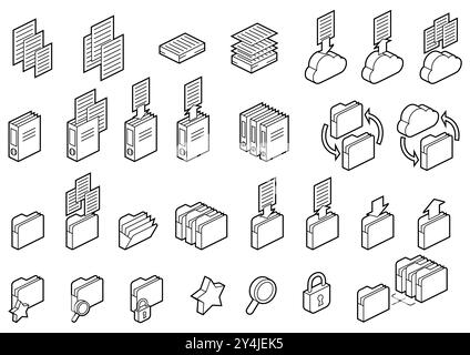 Symbol für Ordner und Dateien in der Isometrie. Bild für Website, App, Logo, UI-Design. Stock Vektor