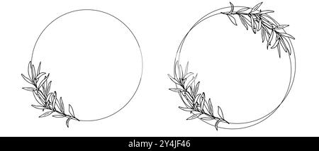 Olive Circle Frames Set, Kränze mit Olivenzweigen isoliert auf weißem Hintergrund. Für Hochzeitspapiere, Einladungen, Save the date, Grußkarten Stock Vektor