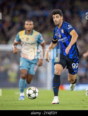 Etihad Stadium, Manchester, Großbritannien. September 2024. UEFA Champions League Football, Manchester City gegen Inter Mailand; Mehdi Taremi von Inter Mailand Credit: Action Plus Sports/Alamy Live News Stockfoto