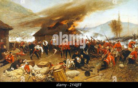 Die Verteidigung von Rorkes Drift von Adolph Alphonse de Neuville. Gemälde der Schlacht von Rorke's Drift, die 1879 während des Anglo-Zulu-Krieges in Natal stattfand. Stockfoto