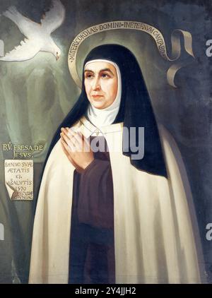 Teresa von Ávila (Teresa Sánchez de Cepeda Dávila y Ahumada; 1515–1582), heilige Teresa von Jesus, war eine Karmeliterin. Retrato de la mística Española Santa Teresa de Jesús, Gemälde von Eduardo Balaca Stockfoto