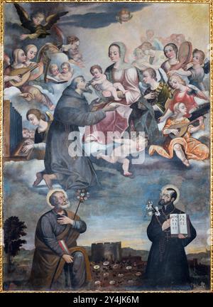 MATERA, ITALIEN - 7. MÄRZ 2022: Gemälde des hl. Franz von Assisi mit der Madonna und den Heiligen in der Kirche Chiesa di San Francesco Assisi Stockfoto