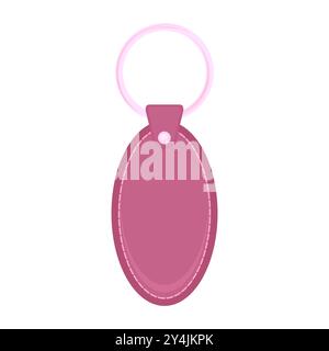 Vektor Lederhalter Schmuckstück, rosa Schlüsselanhänger für Schlüssel. Metallring. Etikett des rosafarbenen Griffstücks für Auto oder Büro. Schlüsselanhänger isoliert auf weißem Hintergrund. Leer gemäß Stock Vektor
