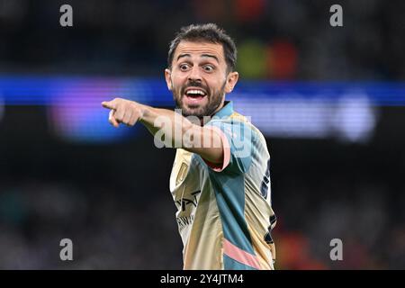 Bernardo Silva von Manchester City reagiert beim Spiel der UEFA Champions League Manchester City gegen Inter Mailand im Etihad Stadium, Manchester, Großbritannien, 18. September 2024 (Foto: Cody Froggatt/News Images) Stockfoto