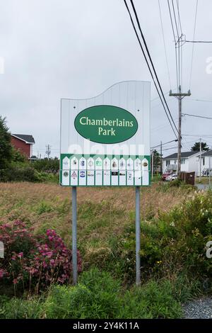 Willkommen im Chamberlains Park Schild an der Chaytors Road in Conception Bay South, Neufundland & Labrador, Kanada Stockfoto