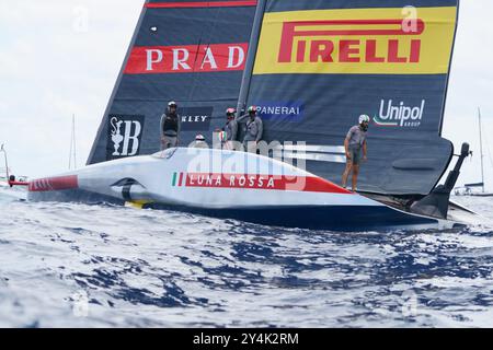 September 2024; Hafen von Barcelona, Katalonien, Spanien; Americas Cup 2024, Louis Vuitton Cup Halbfinale Yachtrennen; Luna Rossa Prada Pirelli Team Stockfoto