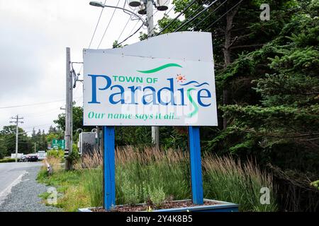 Willkommen in der Stadt Paradise an der Topsail Road in Neufundland & Labrador, Kanada Stockfoto