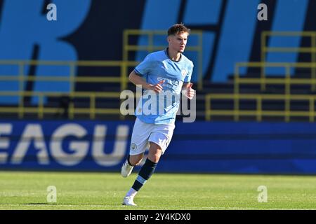 Jacob Wright Kyle Walker von Manchester City während des UEFA Youth League-Spiels Manchester City gegen Inter Mailand im Joie Stadium, Manchester, Großbritannien, 18. September 2024 (Foto: Cody Froggatt/News Images) Stockfoto