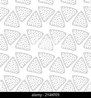 Nachos Schwarzes und weißes mexikanisches Fast Food-Muster. Nachos Day – Gestaltungskonzept für Hintergrund. Isolierte Vektor Illustration Hintergrundbild, Verpackung oder Web, Grußkarten, Poster, Banner, Beschriftung Stock Vektor