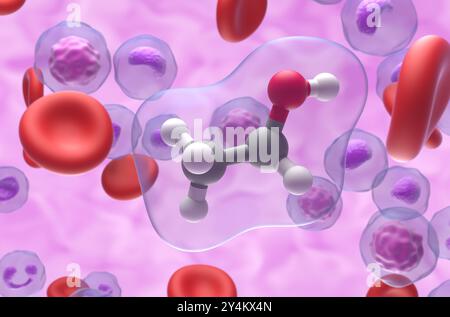 Ethanol (Ethylalkohol) Molekül - Nahansicht 3D Illustration Stockfoto