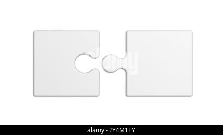 Zwei Puzzleteile isoliert auf weißem Hintergrund. Leer. 3D-Abbildung. Stockfoto