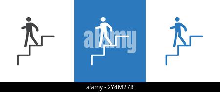 Downstairs Icon Outline Kollektion in Schwarz und auf weißem Hintergrund Stock Vektor