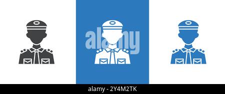 Die Icon Outline-Kollektion des männlichen Chief Officer in Schwarz und auf weißem Hintergrund Stock Vektor