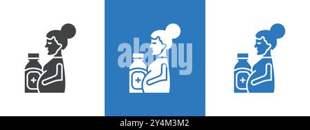 Supplemente für schwangere Frauen Icon Outline Kollektion in schwarz und auf weißem Hintergrund Stock Vektor