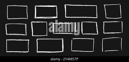 Satz handgezeichneter weißer Kreiderahmen. Sammlung von Schrifttafeln von Kindern rechteckige und quadratische geometrische Formen. Vektor-weiße Doodle Stock Vektor