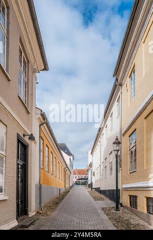 Straßen und Häuser von Viborg in der dänischen Altstadt Stockfoto