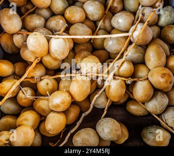 Ein Haufen frischer Datteln zum Verkauf auf einem Bauernmarkt Stockfoto