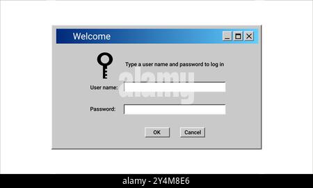 Altes Fenster für die Systemregistrierung in Blau. Fenster "Retro Password". Stock Vektor