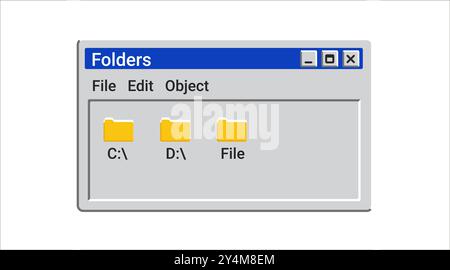 Altes Explorer-Fenster mit Ordner in blauer Farbe. Stock Vektor