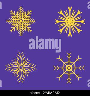 Gruppe von Schneeflocken auf isoliertem blauem Hintergrund, niedliche Schneeflocken-Sammlung isoliert auf weißem Hintergrund. Vorlagen für Symbole für flachen Schnee Stock Vektor