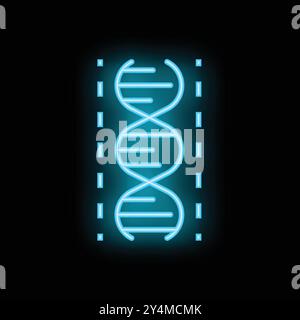 Neonzeichen, das die Struktur einer dna darstellt, mit blauem Neonlicht Stock Vektor