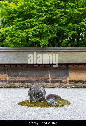 Kare-sansui - trockene Landschaft Zen-Tempelgarten, Ryoan-JI, Kyoto, Japan Stockfoto