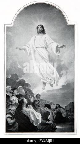 Illustration der Himmelfahrt Jesu Christi aus der Malerei von Ernst von Liphart in der Ausgabe 1902 der Kinderbibel gedruckt Cassell and Company Stockfoto
