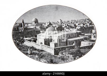 Historische Fotografie der Kirche der Heiligen Anna und der Moschee von Omar hinter Jerusalem Israel im antiken 19. Jahrhundert National comprehen Stockfoto