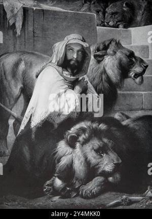 Daniel in the Lions den nach einem Gemälde von Horace Vernet in der Ausgabe der Kinderbibel von 1902 Cassell and Company Limited Stockfoto