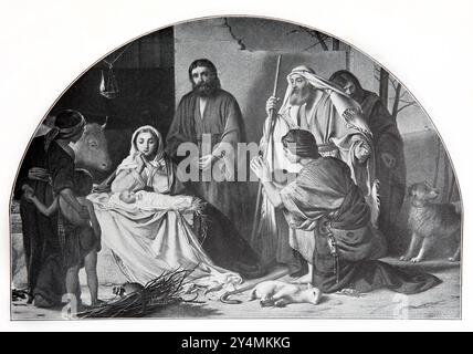 Die Geburt (Lukas) die Hirten kamen herein, um die Heilige Familie in einer Krippe in Bethlehem nach dem Gemälde von W.C.T Dobson R. zu sehen A im 1902er-B des Kindes Stockfoto