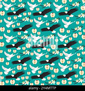 eagle, Taube mit Vanille und Apfel als Musterhintergrund Stock Vektor