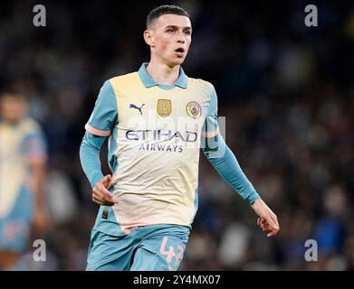 Manchester, Großbritannien. September 2024. Phil Foden von Manchester City während des Spiels der UEFA Champions League im Etihad Stadium in Manchester. Der Bildnachweis sollte lauten: Andrew Yates/Sportimage Credit: Sportimage Ltd/Alamy Live News Stockfoto