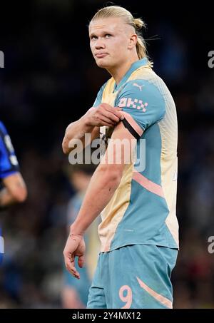Manchester, Großbritannien. September 2024. Erling Haaland von Manchester City während des Spiels der UEFA Champions League im Etihad Stadium in Manchester. Der Bildnachweis sollte lauten: Andrew Yates/Sportimage Credit: Sportimage Ltd/Alamy Live News Stockfoto