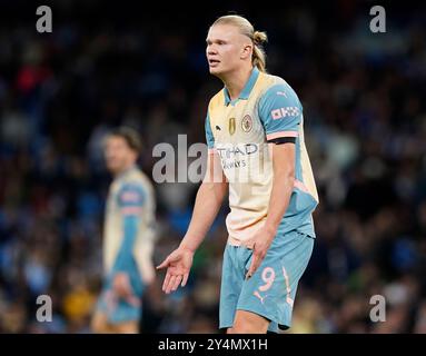 Manchester, Großbritannien. September 2024. Erling Haaland von Manchester City während des Spiels der UEFA Champions League im Etihad Stadium in Manchester. Der Bildnachweis sollte lauten: Andrew Yates/Sportimage Credit: Sportimage Ltd/Alamy Live News Stockfoto