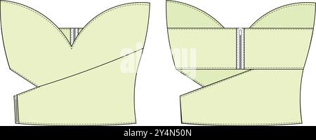 Trägerlos ärmellos Busenbluse Weste Vorlage technische Zeichnung flache Skizze cad Modell Mode Frau Stock Vektor