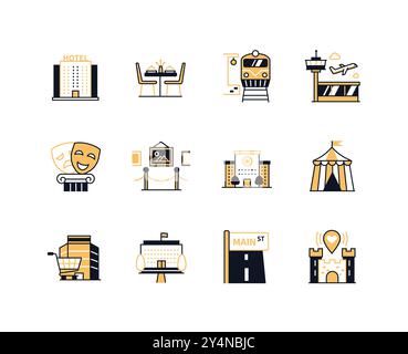 Unterhaltung in der Stadt – Symbole im Liniendesign Stock Vektor