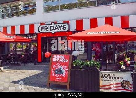 London, Großbritannien. September 2024. TGI Fridays Restaurant am Leicester Square, da der britische Besitzer in die Verwaltung geht. Quelle: Vuk Valcic/Alamy Live News Stockfoto