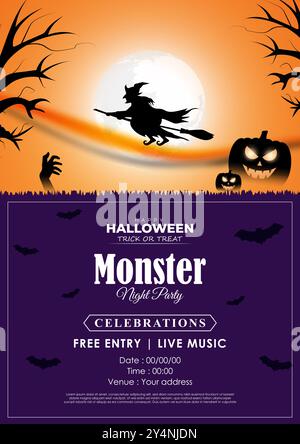 Vektor-Illustration von Happy Halloween Einladung Social Media Feed Vorlage Stock Vektor