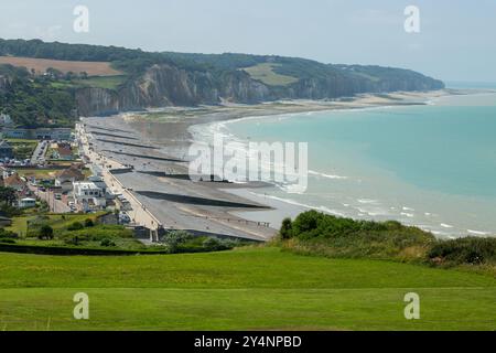 Blick auf die Bucht von Pourville-sur-Mer, Frankreich Stockfoto