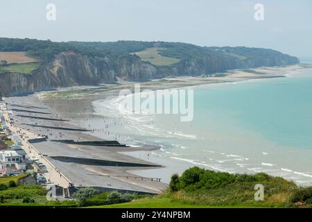 Blick auf die Bucht von Pourville-sur-Mer, Frankreich Stockfoto