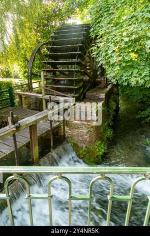 Altes Wasserrad am Fluss Veules, Veules-les-Roses, Normandie, Frankreich Stockfoto