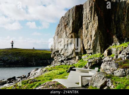 Aussichtspunkt und Ruhebereich von Bukkekjerka auf der norwegischen Route Andøya Stockfoto