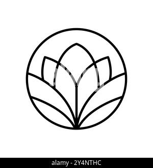 Einfache pflanzliche Rundlinien-Logoästhetik. Emblem Blume im kreisförmigen linearen Stil. Abstrakte Vektor-Abzeichen für Design von natürlichen Produkten, Blumengeschäft Stock Vektor