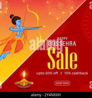 Vektor-Illustration von Happy Dussehra Sale Social-Media-Feed-Vorlage Stock Vektor