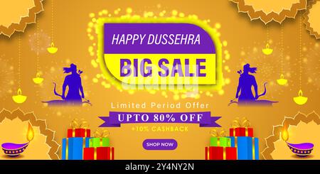 Vektor-Illustration von Happy Dussehra Sale Social-Media-Feed-Vorlage Stock Vektor