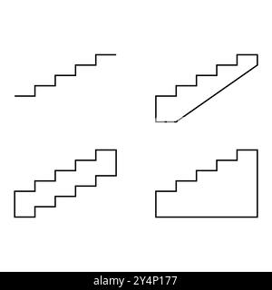 Treppensymbole. Treppen-Symbolsatz. Vektorsymbole für Treppen. Treppensymbole. Treppensymbole. Symbol für die Leiter auf oder ab des Gehwegs. U-Bahn-Schild. Flach . Stock Vektor