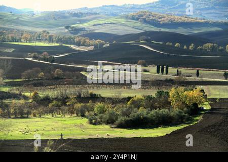 Landschaft Ende November im Val d'Orcia, Italien Stockfoto