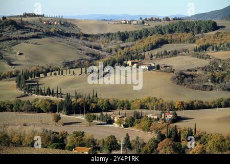 Landschaft Ende November im Val d'Orcia, Italien Stockfoto