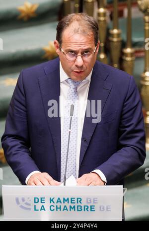 Brüssel, Belgien September 2024. David Clarinval, scheidender Minister für Landwirtschaft und KMU, Bild auf einer Plenartagung der Kammer im Bundesparlament in Brüssel am Donnerstag, den 19. September 2024. BELGA FOTO BENOIT DOPPAGNE Credit: Belga News Agency/Alamy Live News Stockfoto