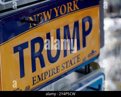 NEW YORK – USA – 28. AUGUST 2024: Donald Trump Merchandise 2024 – Make America Great Again – Take America Back – Plaque Stockfoto